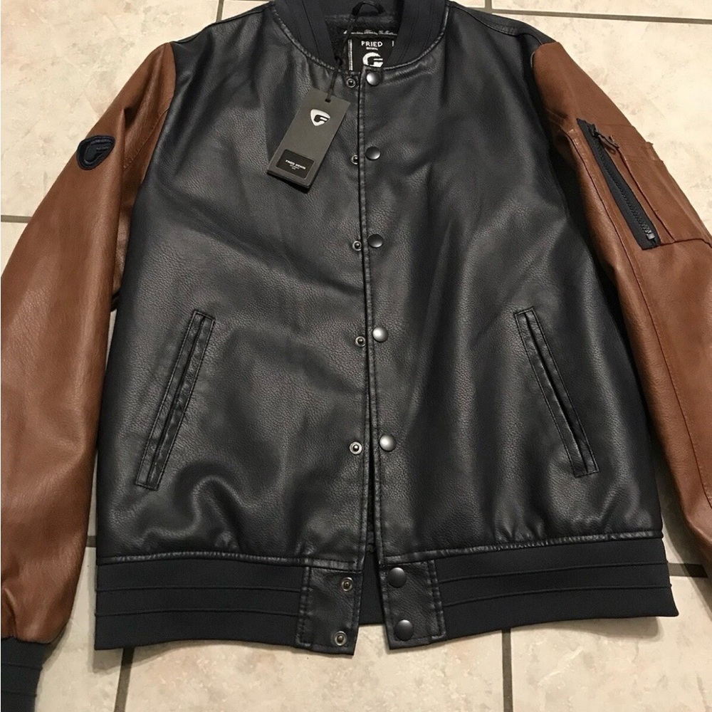 Men's Navy and Brown NWT Fried Denim Jacket Size Small